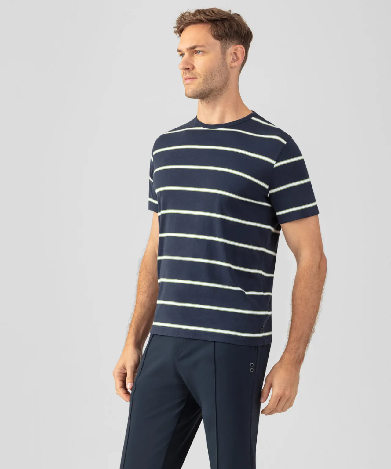 Ron Dorff Lounge T-Shirts | T-Shirts>Crew Neck T-Shirt Eyelet Edition w. Double Stripes