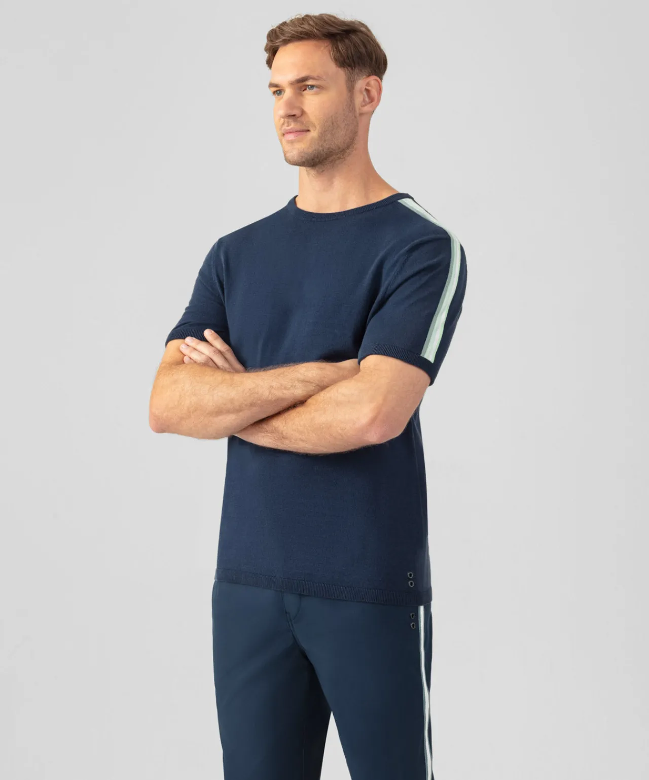 Ron Dorff Lounge T-Shirts | T-Shirts>Knitted T-Shirt w. Side Stripes